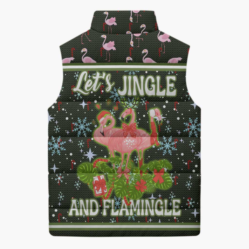Lets Jingle And Flamingle Christmas Sleeveless Puffer Jacket Funny Xmas Holiday Patterns - Wonder Print Shop