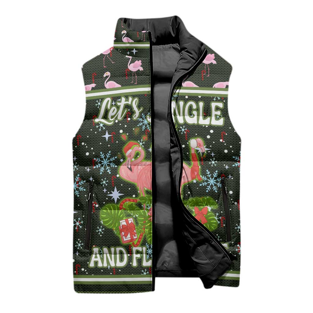 Lets Jingle And Flamingle Christmas Sleeveless Puffer Jacket Funny Xmas Holiday Patterns - Wonder Print Shop