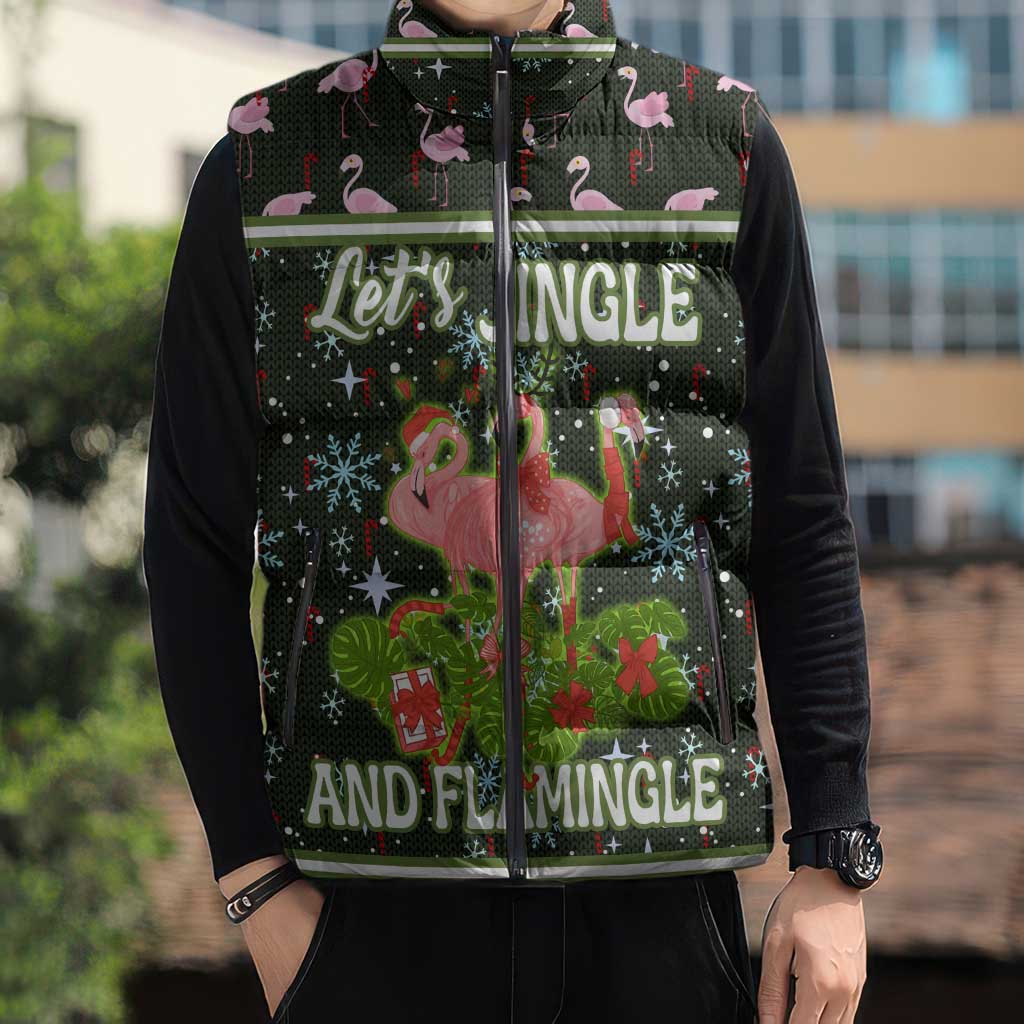 Lets Jingle And Flamingle Christmas Sleeveless Puffer Jacket Funny Xmas Holiday Patterns - Wonder Print Shop