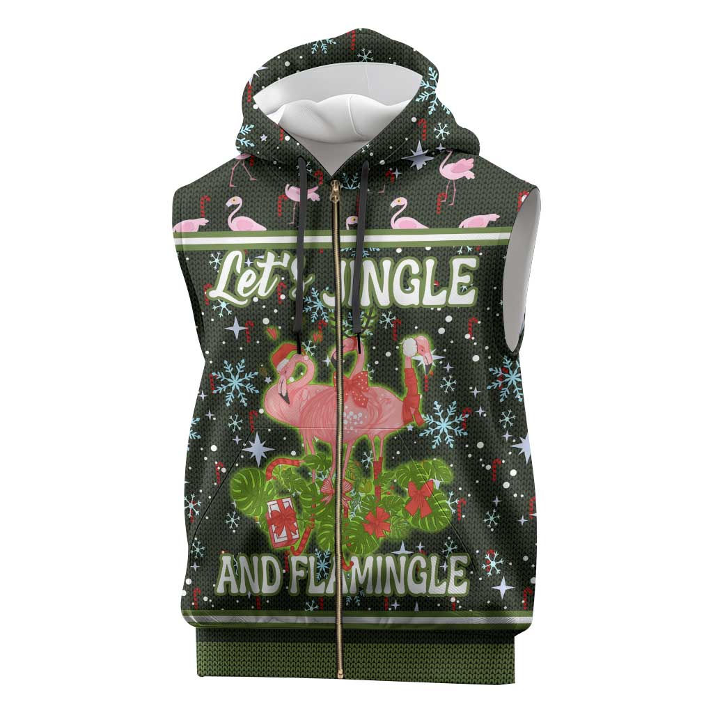 Lets Jingle And Flamingle Christmas Sleeveless Zip Hoodie Funny Xmas Holiday Patterns - Wonder Print Shop