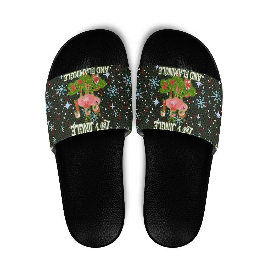 Lets Jingle And Flamingle Christmas Slide Sandals Funny Xmas Holiday Patterns - Wonder Print Shop