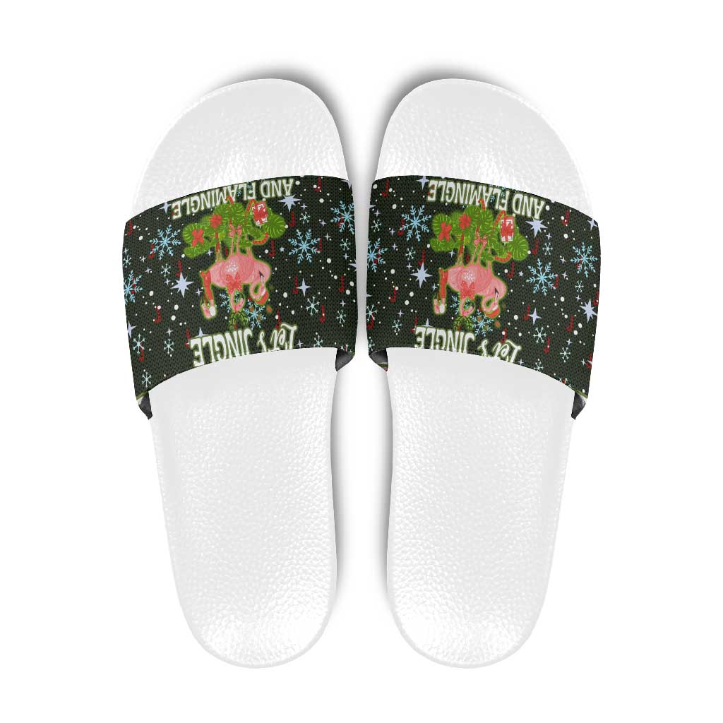 Lets Jingle And Flamingle Christmas Slide Sandals Funny Xmas Holiday Patterns - Wonder Print Shop
