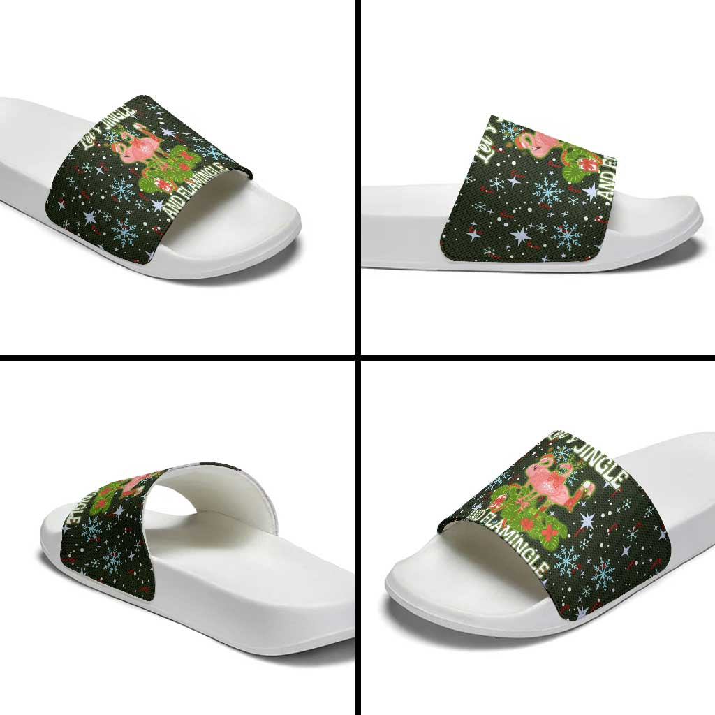 Lets Jingle And Flamingle Christmas Slide Sandals Funny Xmas Holiday Patterns - Wonder Print Shop
