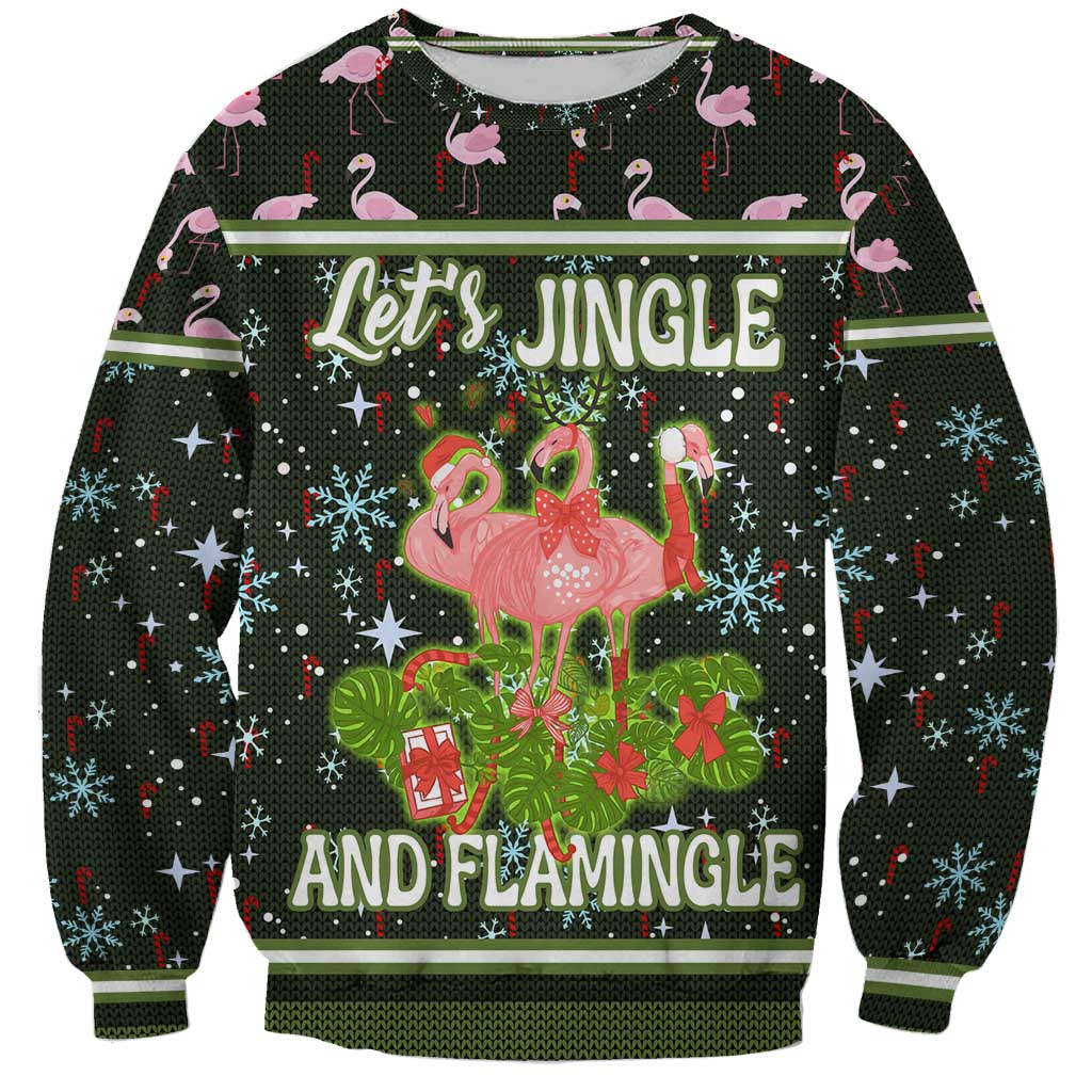 Lets Jingle And Flamingle Christmas Sweatshirt Funny Xmas Holiday Patterns - Wonder Print Shop