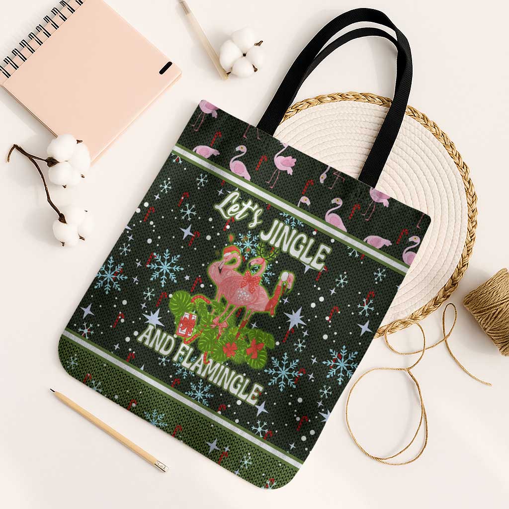 Lets Jingle And Flamingle Christmas Tote Bag Funny Xmas Holiday Patterns - Wonder Print Shop