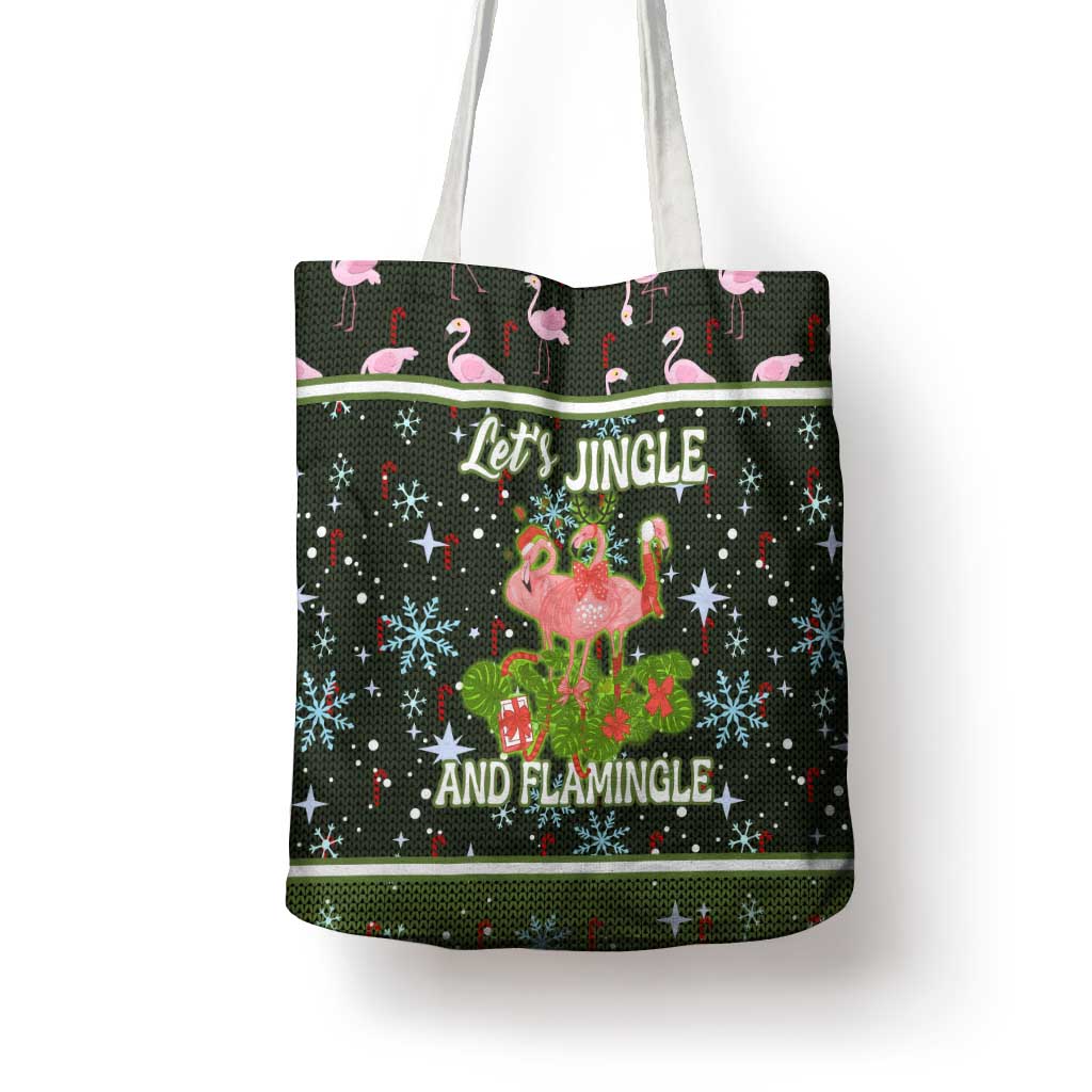 Lets Jingle And Flamingle Christmas Tote Bag Funny Xmas Holiday Patterns - Wonder Print Shop