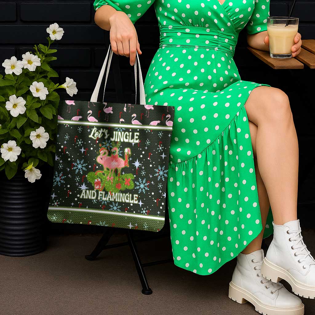 Lets Jingle And Flamingle Christmas Tote Bag Funny Xmas Holiday Patterns - Wonder Print Shop