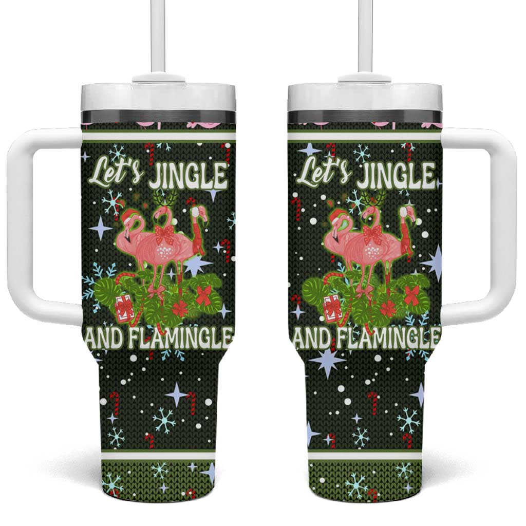 Lets Jingle And Flamingle Christmas Tumbler With Handle Funny Xmas Holiday Patterns - Wonder Print Shop