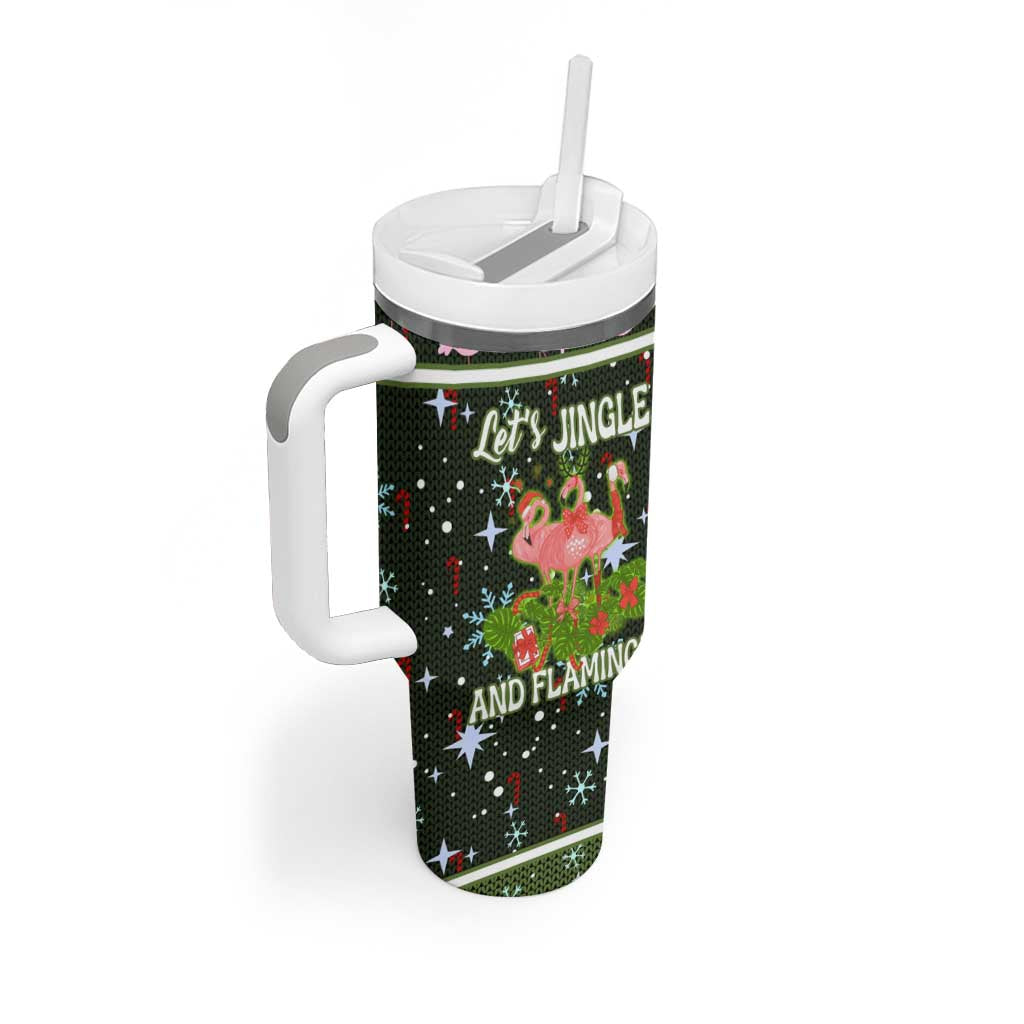 Lets Jingle And Flamingle Christmas Tumbler With Handle Funny Xmas Holiday Patterns - Wonder Print Shop