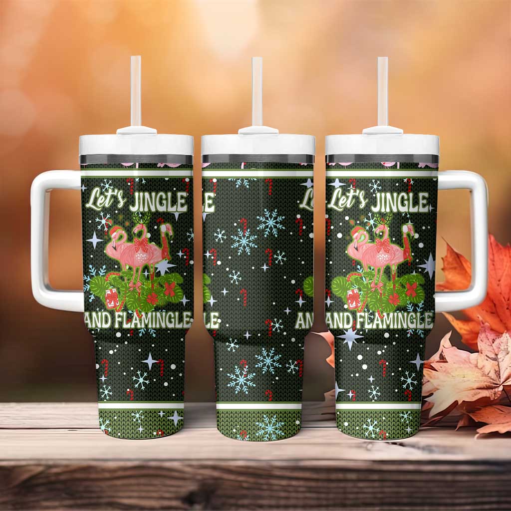 Lets Jingle And Flamingle Christmas Tumbler With Handle Funny Xmas Holiday Patterns - Wonder Print Shop