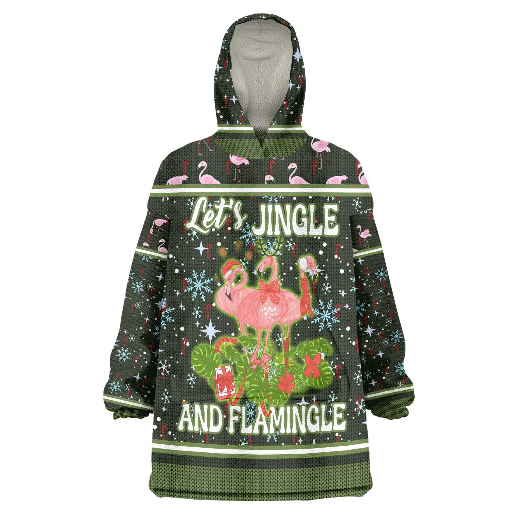 Lets Jingle And Flamingle Christmas Wearable Blanket Hoodie Funny Xmas Holiday Patterns - Wonder Print Shop