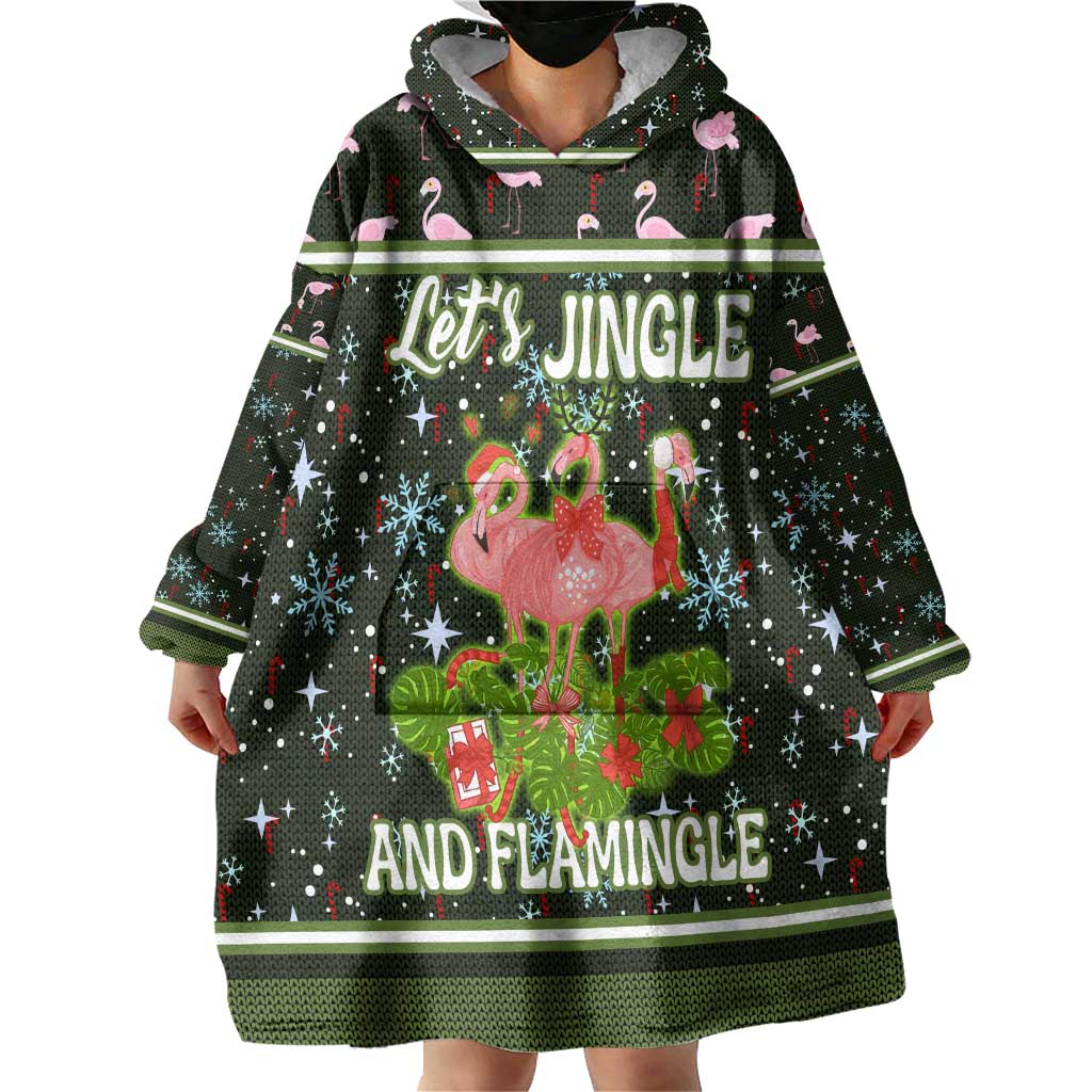 Lets Jingle And Flamingle Christmas Wearable Blanket Hoodie Funny Xmas Holiday Patterns - Wonder Print Shop