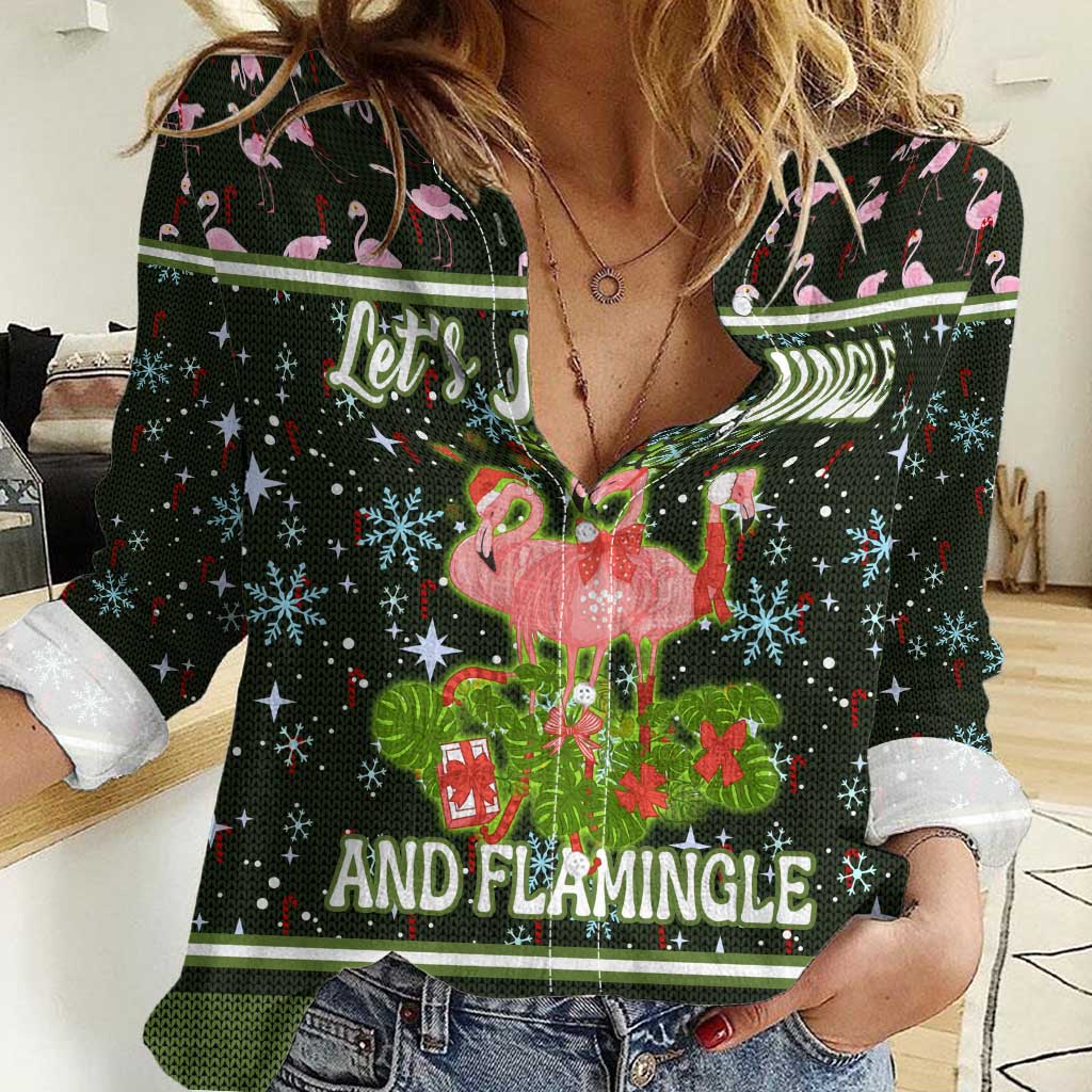 Lets Jingle And Flamingle Christmas Women Casual Shirt Funny Xmas Holiday Patterns - Wonder Print Shop