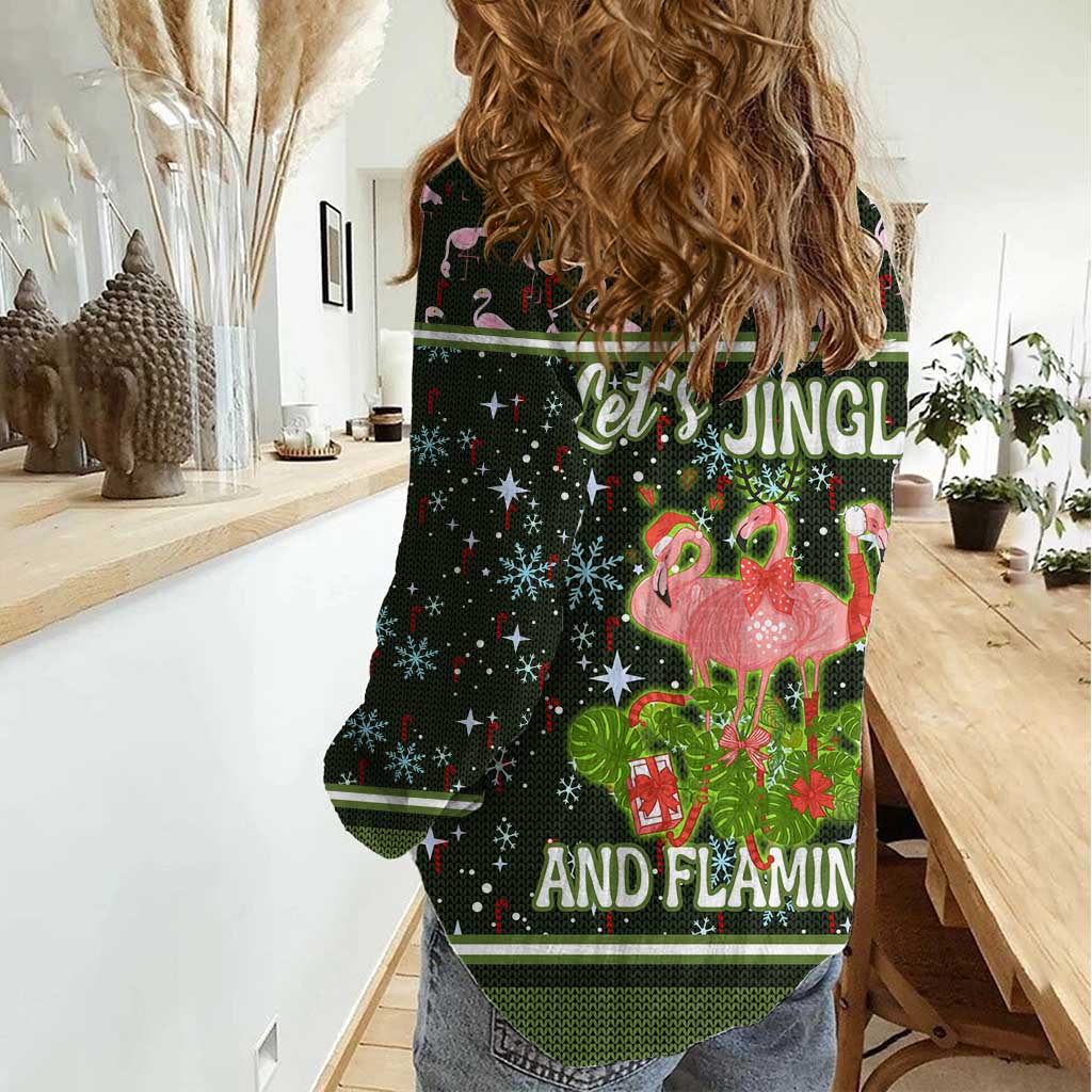 Lets Jingle And Flamingle Christmas Women Casual Shirt Funny Xmas Holiday Patterns - Wonder Print Shop