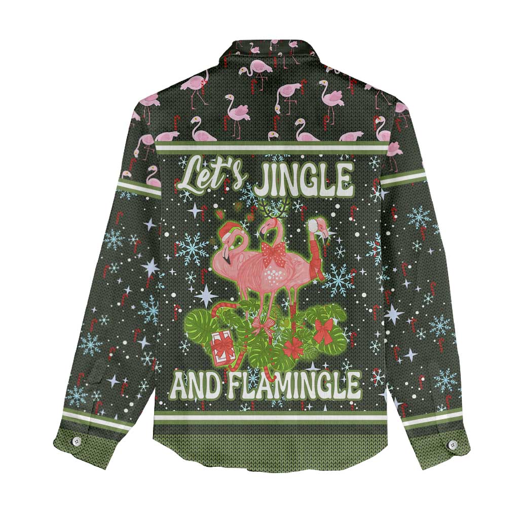 Lets Jingle And Flamingle Christmas Women Casual Shirt Funny Xmas Holiday Patterns - Wonder Print Shop
