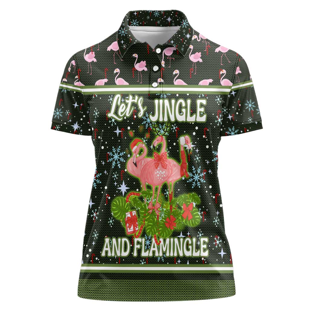 Lets Jingle And Flamingle Christmas Women Polo Shirt Funny Xmas Holiday Patterns - Wonder Print Shop