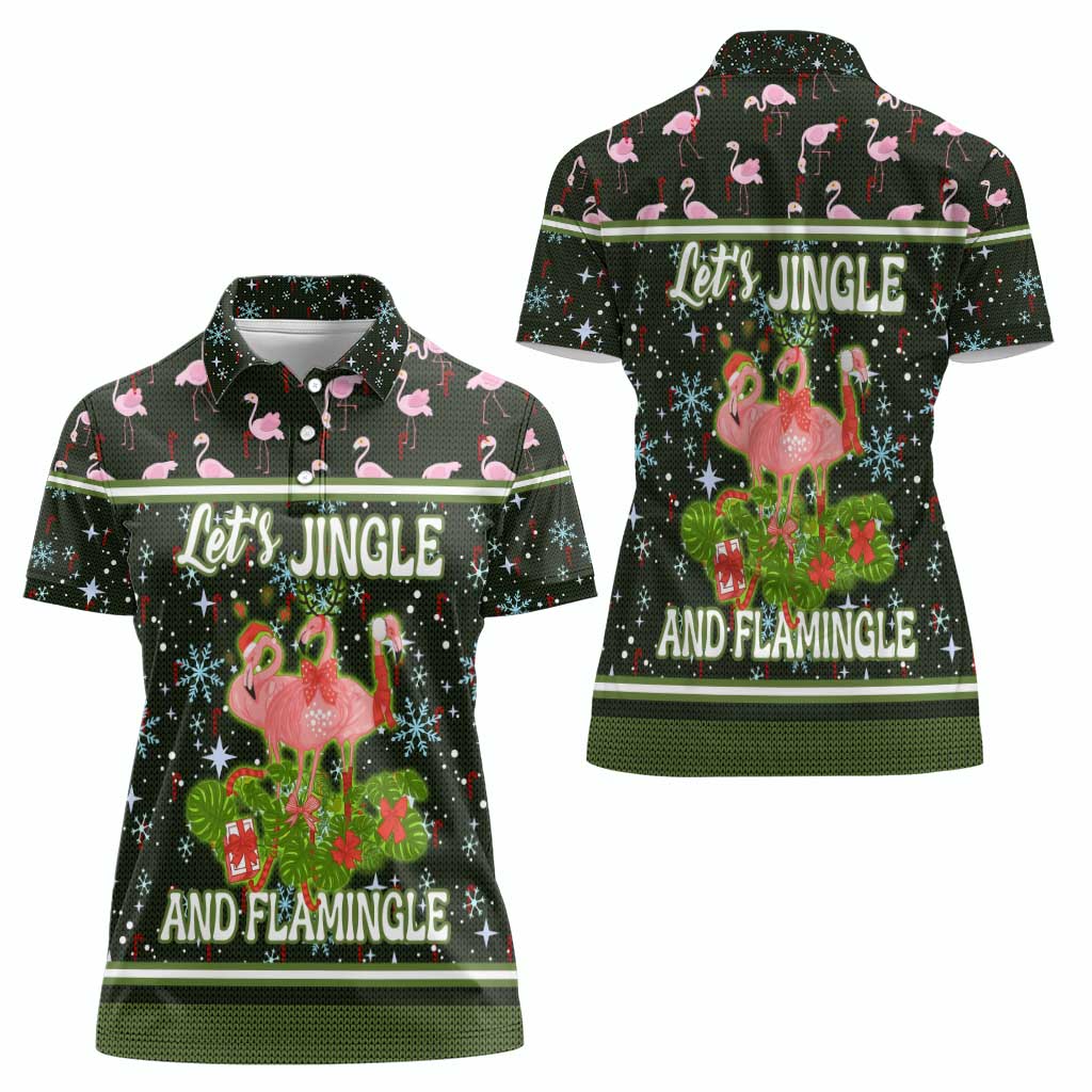 Lets Jingle And Flamingle Christmas Women Polo Shirt Funny Xmas Holiday Patterns - Wonder Print Shop