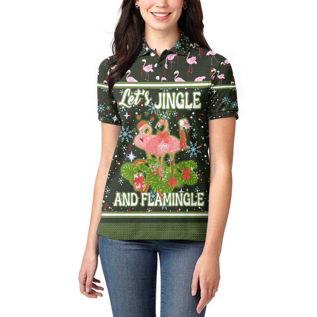Lets Jingle And Flamingle Christmas Women Polo Shirt Funny Xmas Holiday Patterns - Wonder Print Shop