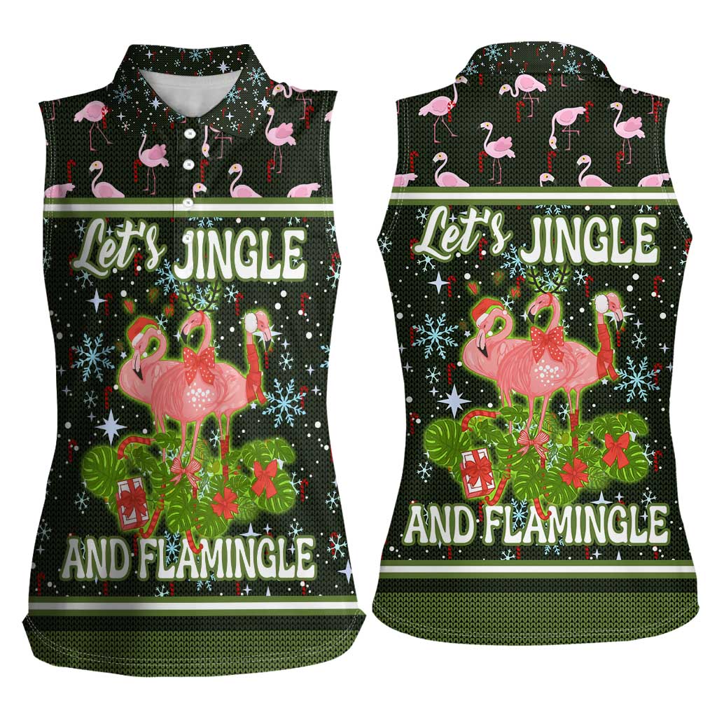 Lets Jingle And Flamingle Christmas Women Sleeveless Polo Shirt Funny Xmas Holiday Patterns - Wonder Print Shop