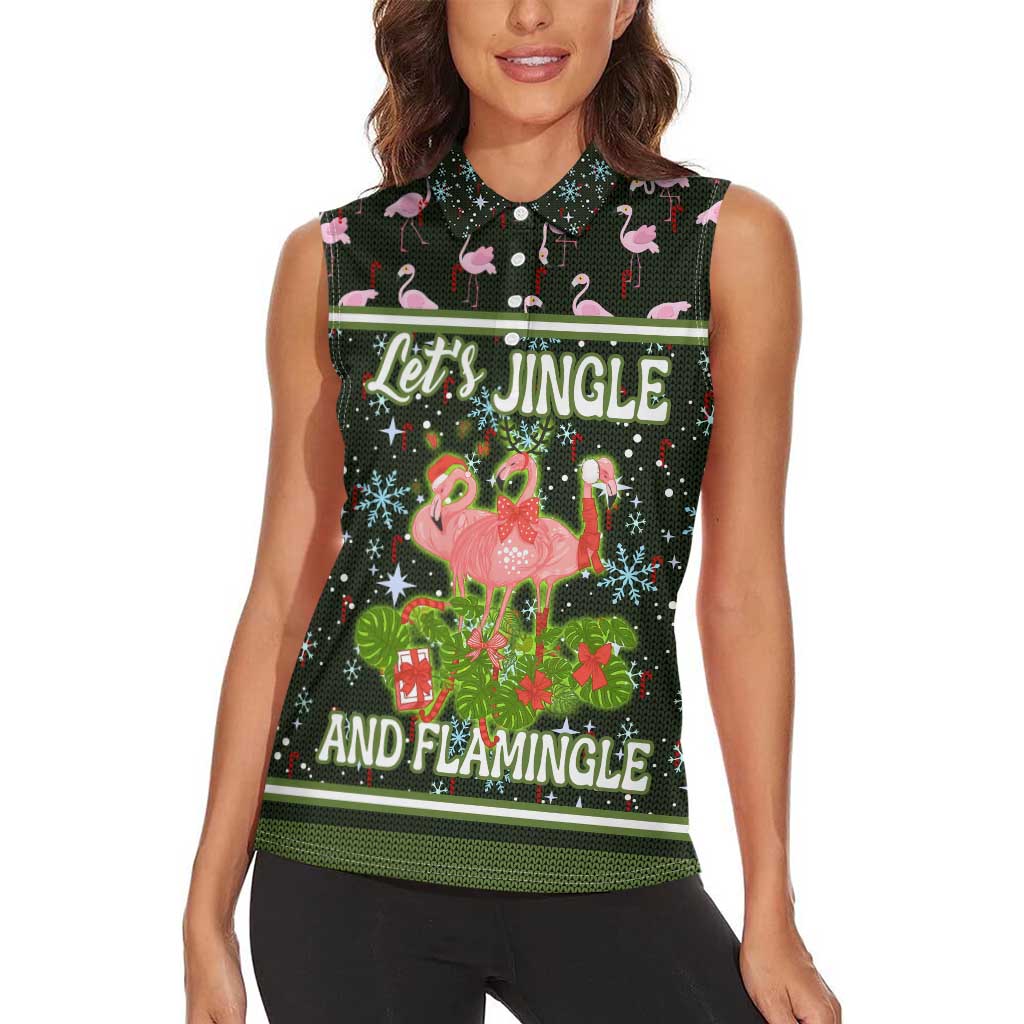 Lets Jingle And Flamingle Christmas Women Sleeveless Polo Shirt Funny Xmas Holiday Patterns - Wonder Print Shop