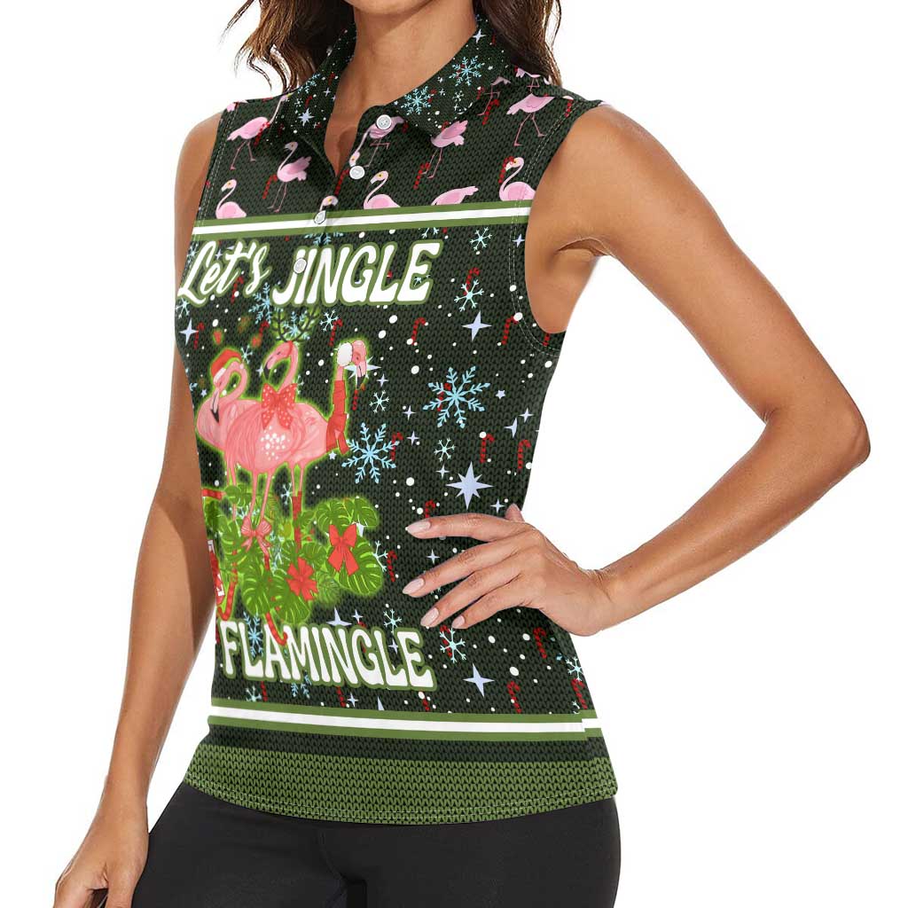 Lets Jingle And Flamingle Christmas Women Sleeveless Polo Shirt Funny Xmas Holiday Patterns - Wonder Print Shop