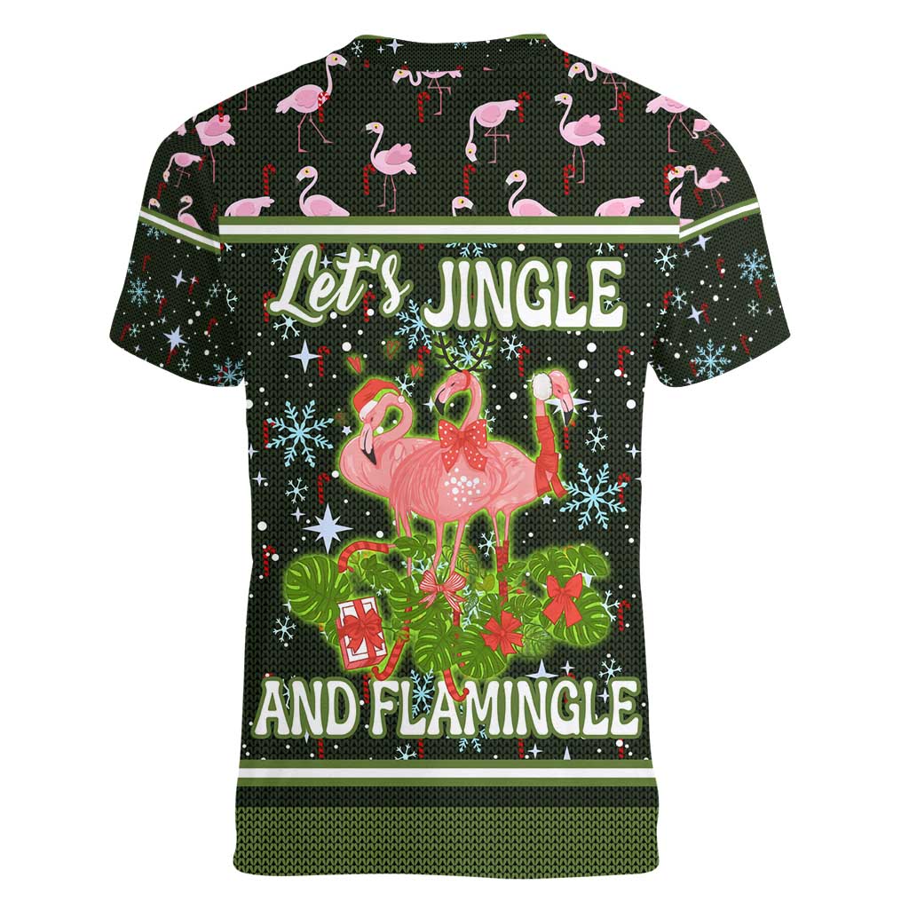 Lets Jingle And Flamingle Christmas Women V-Neck T-Shirt Funny Xmas Holiday Patterns - Wonder Print Shop