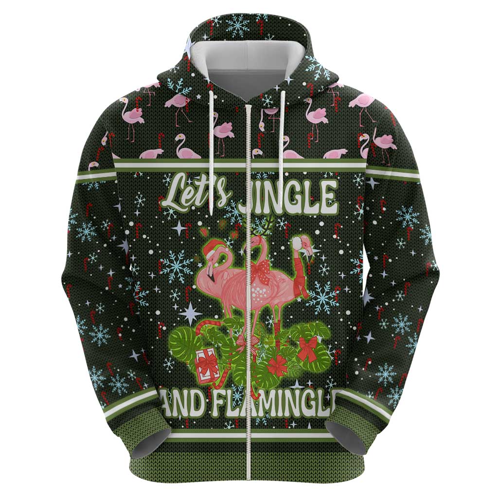 Lets Jingle And Flamingle Christmas Zip Hoodie Funny Xmas Holiday Patterns - Wonder Print Shop