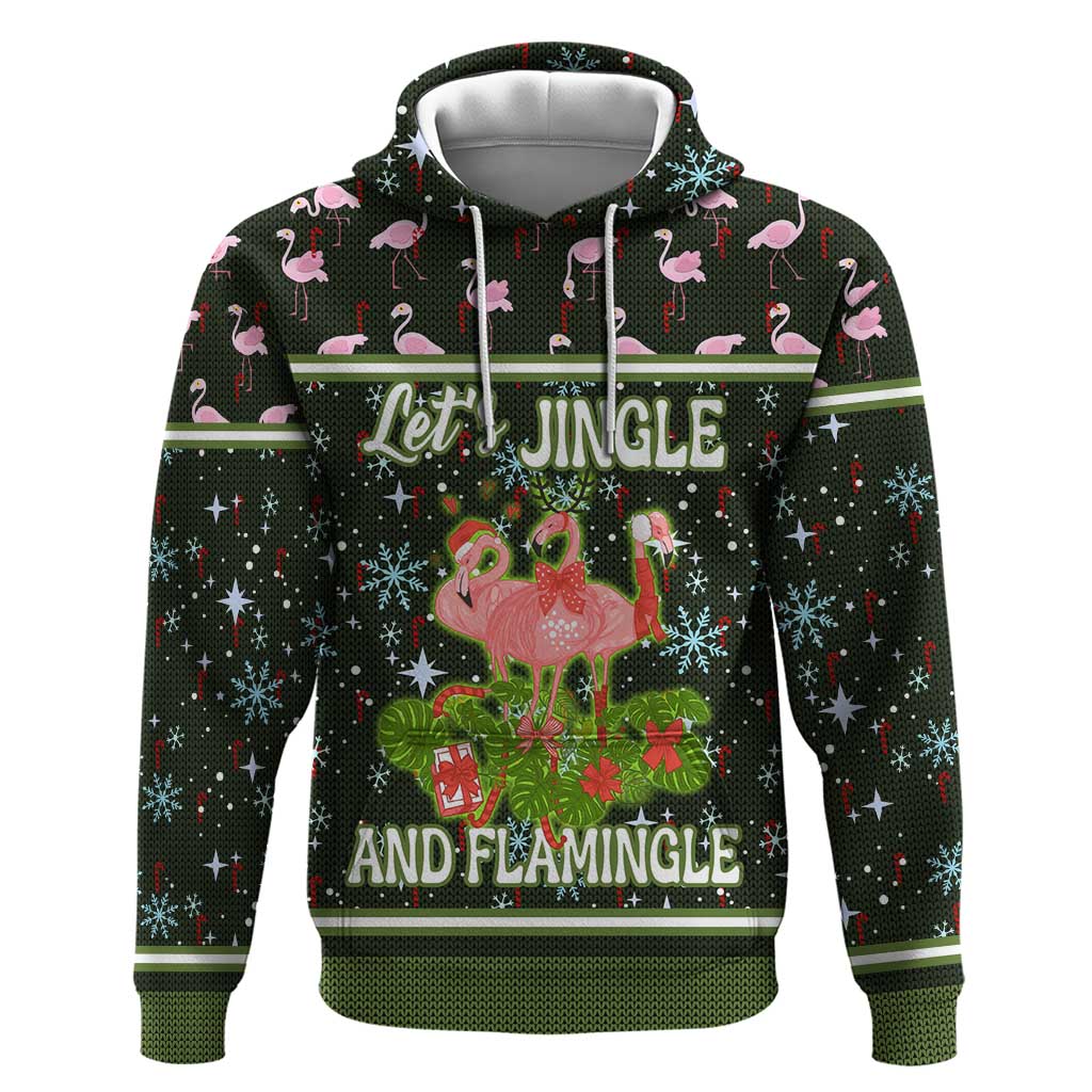 Lets Jingle And Flamingle Christmas Zip Hoodie Funny Xmas Holiday Patterns - Wonder Print Shop