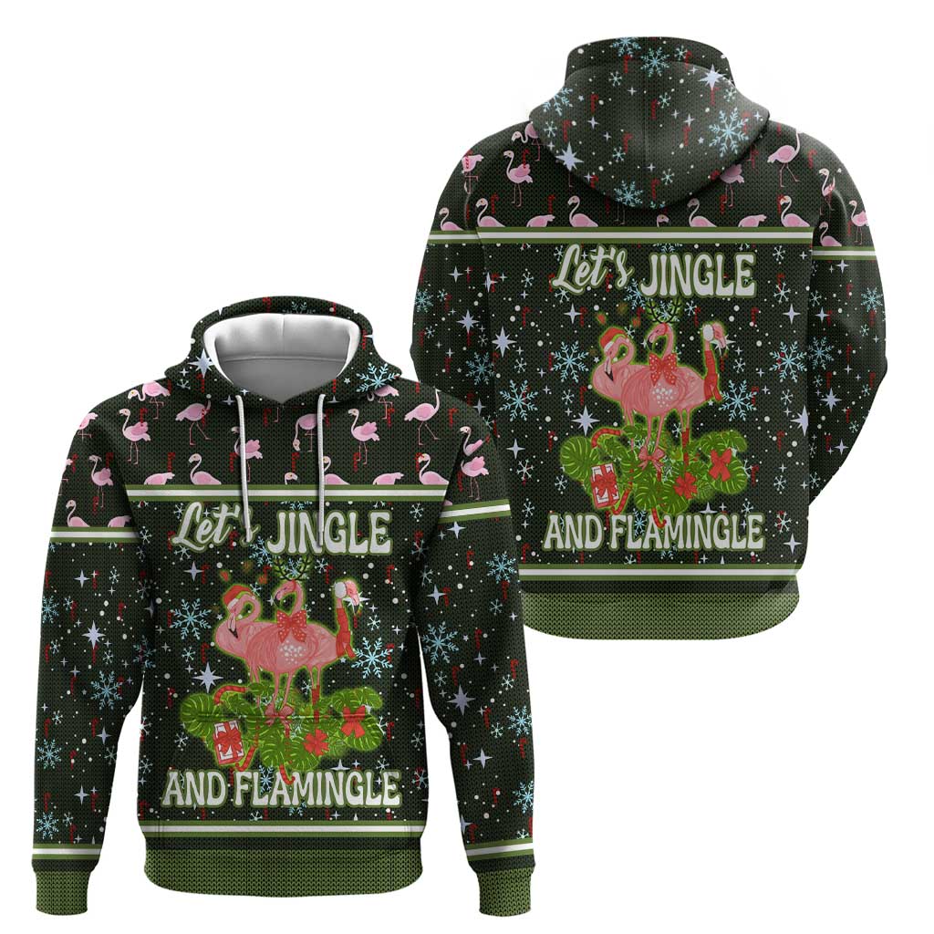 Lets Jingle And Flamingle Christmas Zip Hoodie Funny Xmas Holiday Patterns - Wonder Print Shop