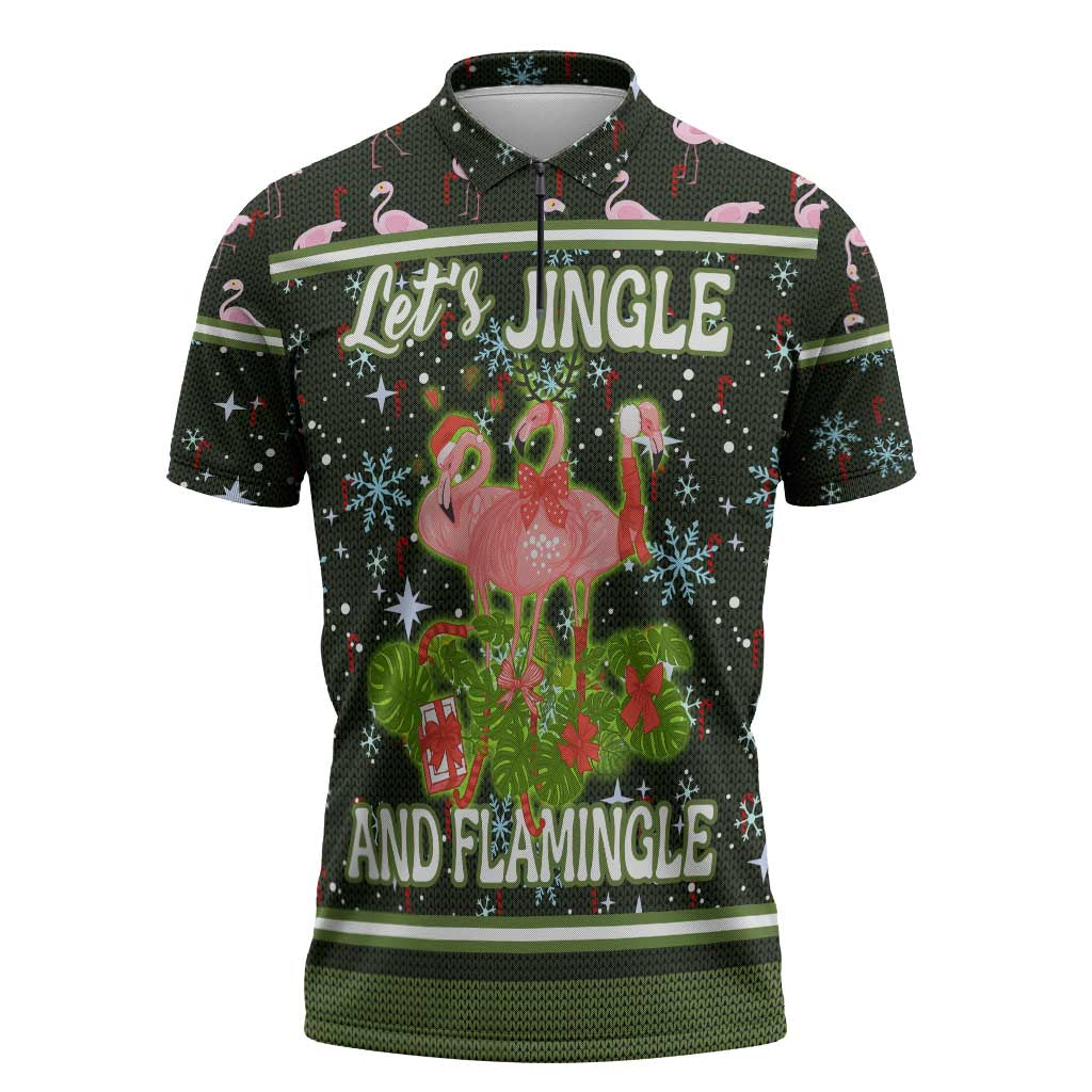Lets Jingle And Flamingle Christmas Zipper Polo Shirt Funny Xmas Holiday Patterns - Wonder Print Shop