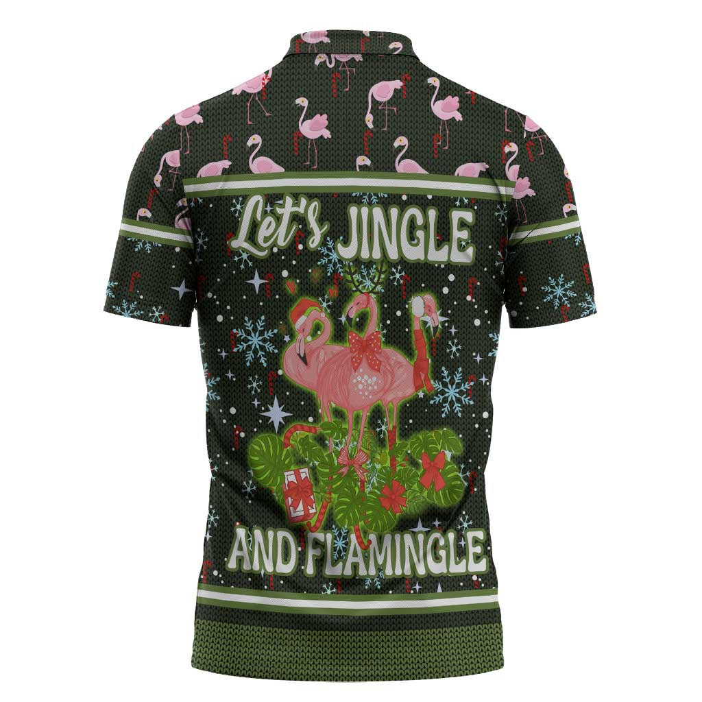 Lets Jingle And Flamingle Christmas Zipper Polo Shirt Funny Xmas Holiday Patterns - Wonder Print Shop