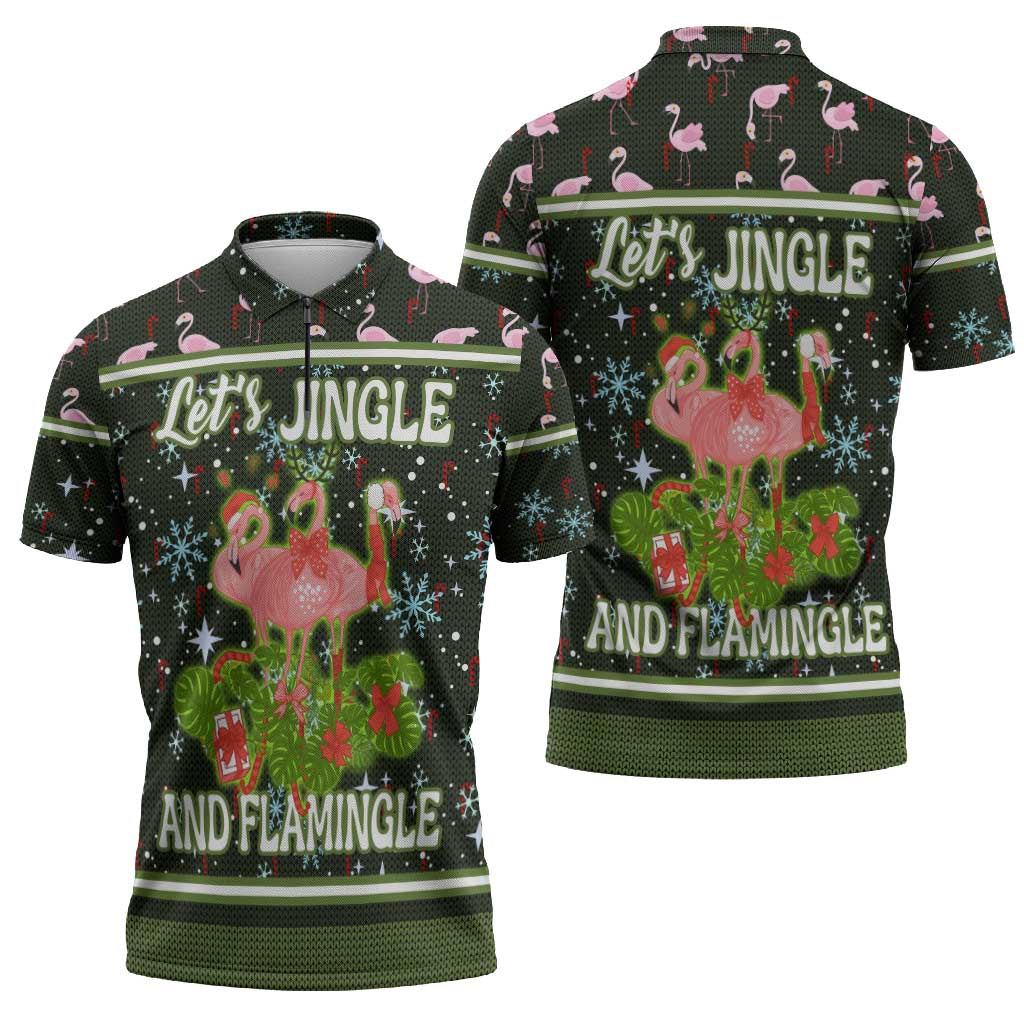 Lets Jingle And Flamingle Christmas Zipper Polo Shirt Funny Xmas Holiday Patterns - Wonder Print Shop