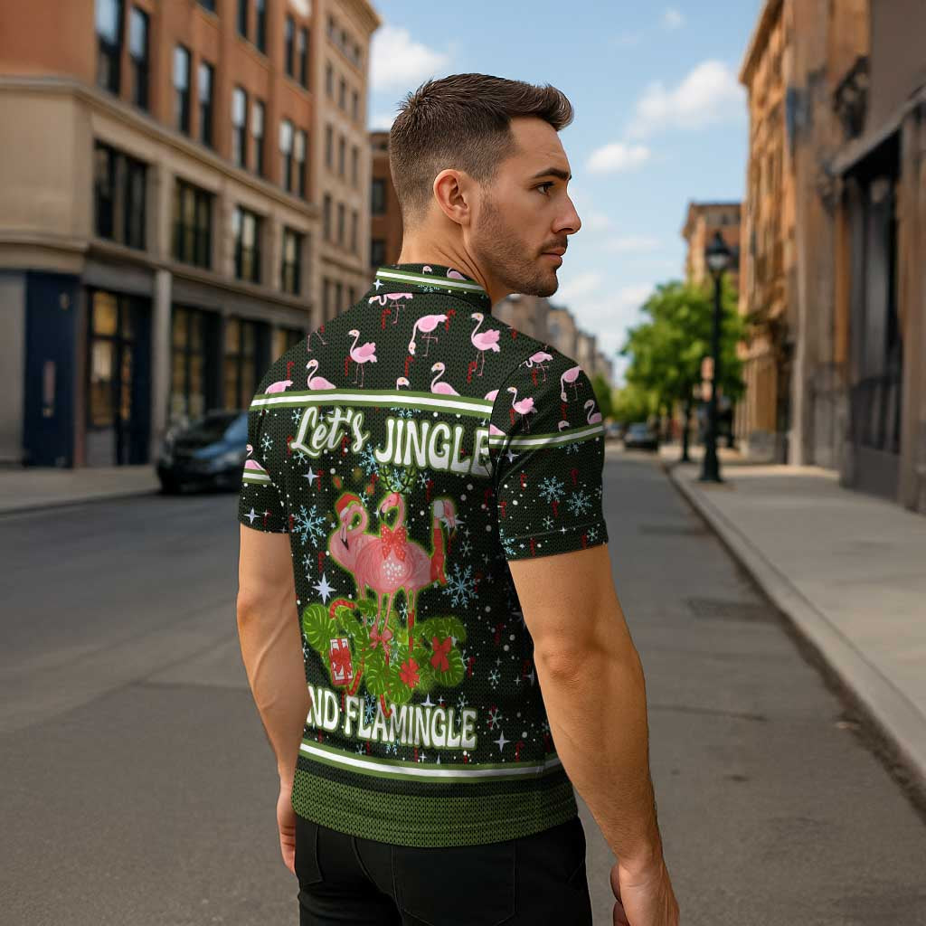 Lets Jingle And Flamingle Christmas Zipper Polo Shirt Funny Xmas Holiday Patterns - Wonder Print Shop