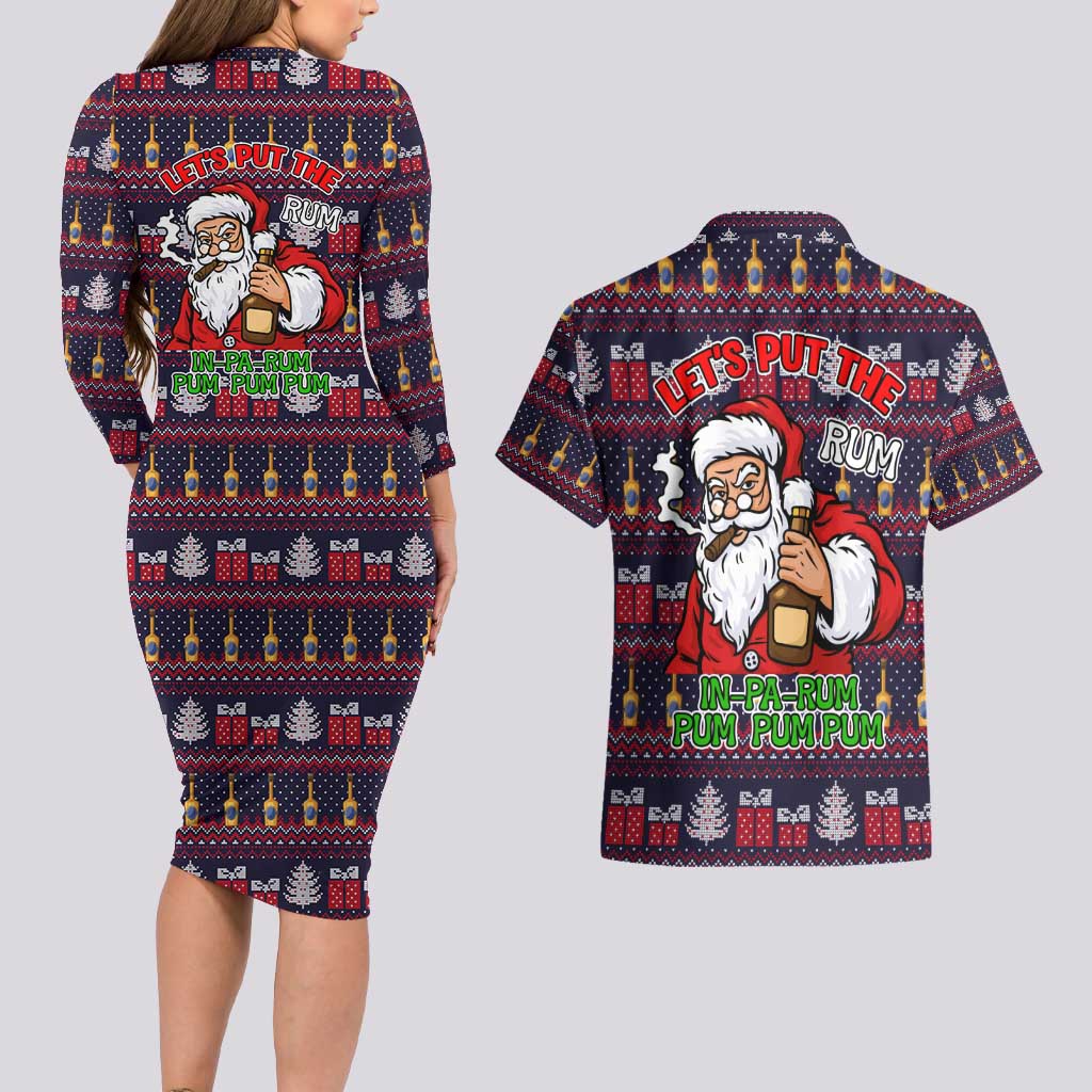 Lets Put The Rum Pum Pum Pum Christmas Couples Matching Long Sleeve Bodycon Dress and Hawaiian Shirt Xmas Holiday Patterns - Wonder Print Shop