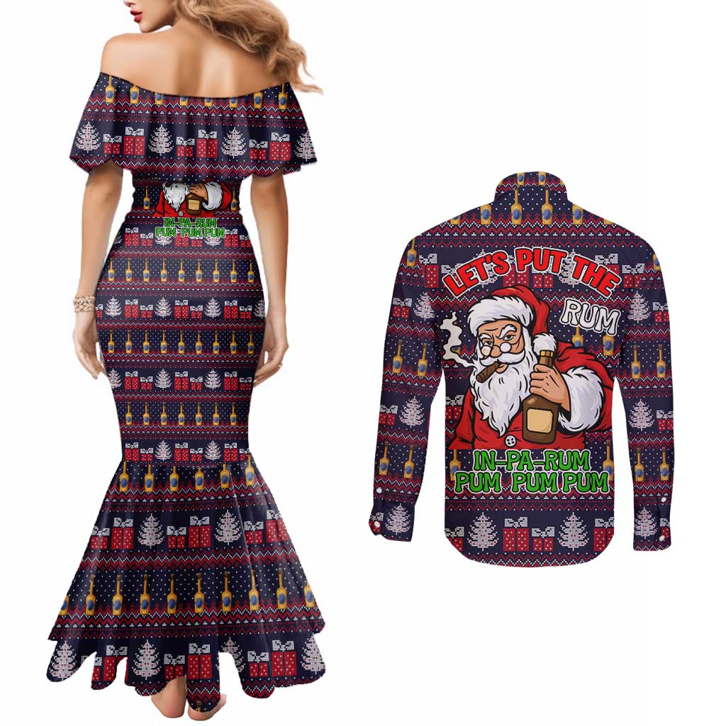 Lets Put The Rum Pum Pum Pum Christmas Couples Matching Mermaid Dress and Long Sleeve Button Shirt Xmas Holiday Patterns - Wonder Print Shop