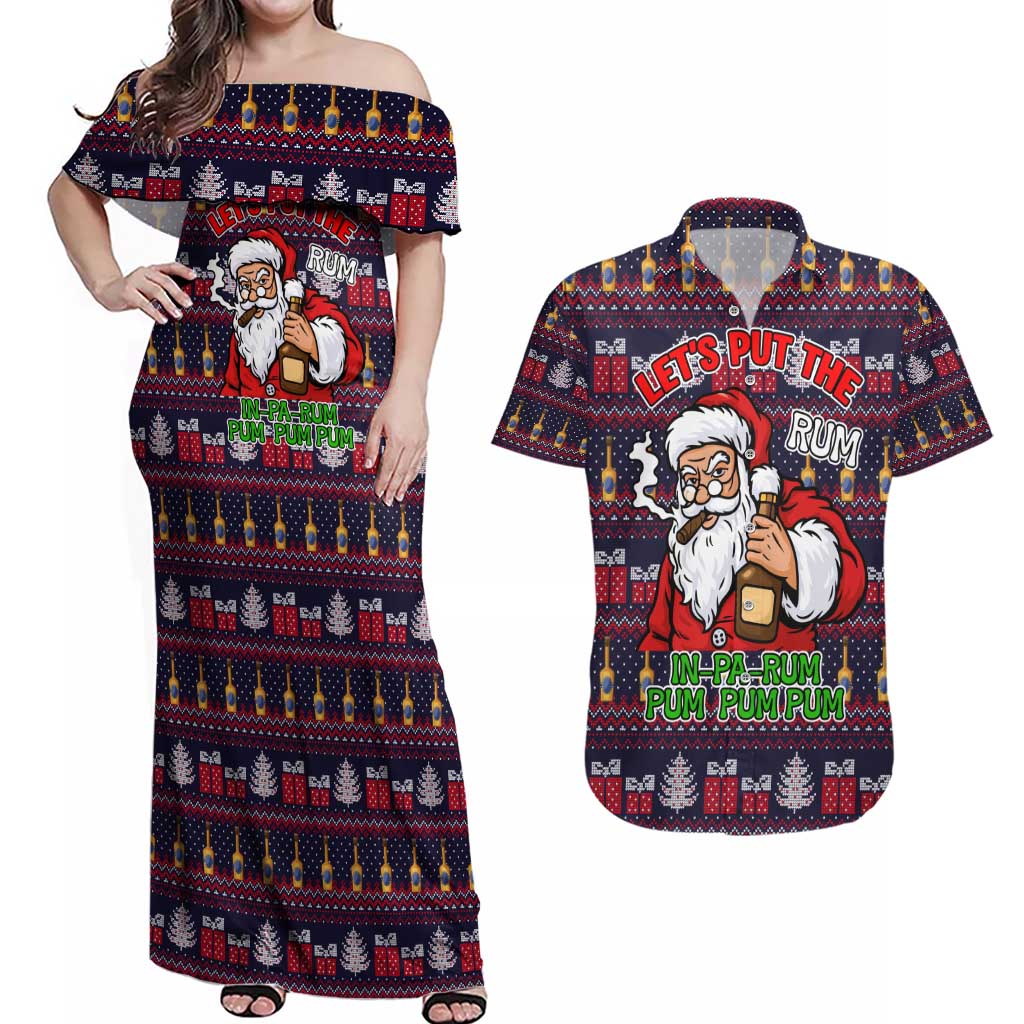 Lets Put The Rum Pum Pum Pum Christmas Couples Matching Off Shoulder Maxi Dress and Hawaiian Shirt Xmas Holiday Patterns - Wonder Print Shop