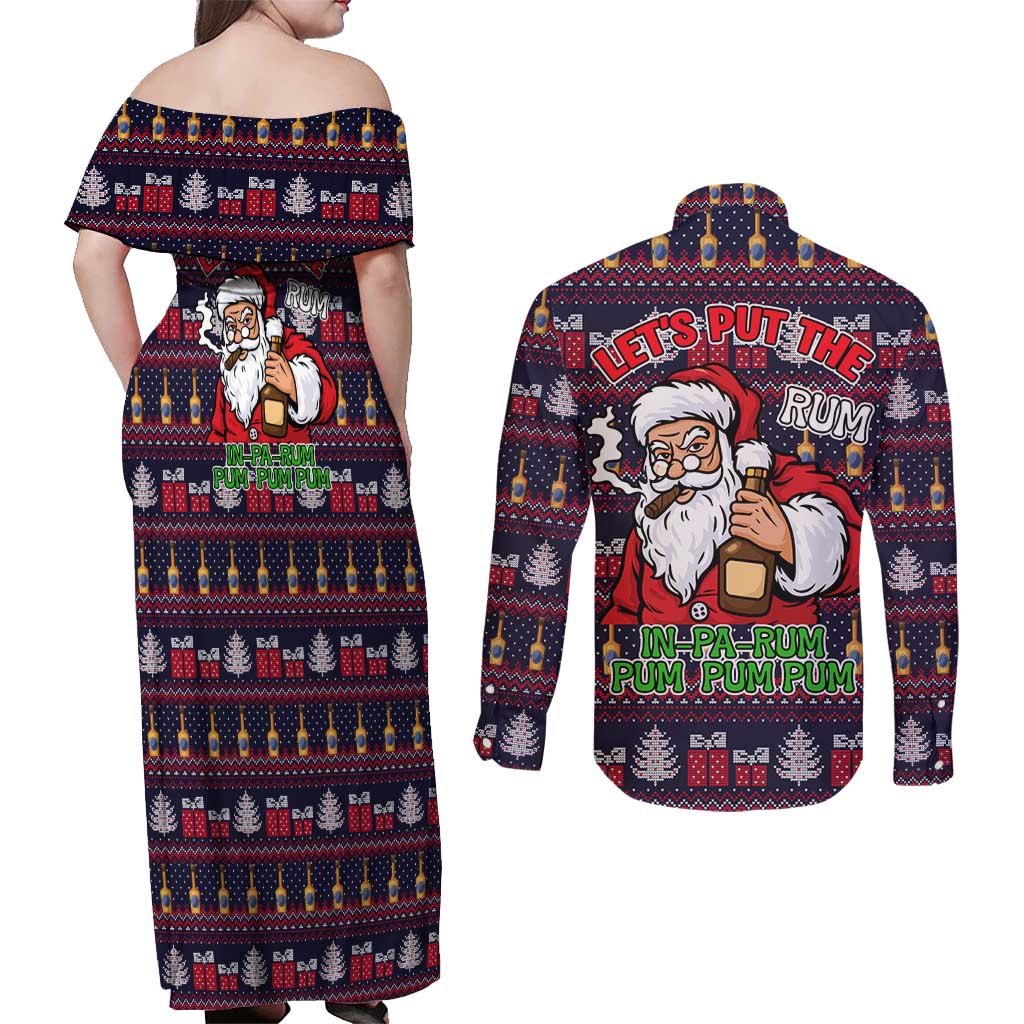 Lets Put The Rum Pum Pum Pum Christmas Couples Matching Off Shoulder Maxi Dress and Long Sleeve Button Shirt Xmas Holiday Patterns - Wonder Print Shop