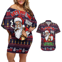 Lets Put The Rum Pum Pum Pum Christmas Couples Matching Off Shoulder Short Dress and Hawaiian Shirt Xmas Holiday Patterns - Wonder Print Shop