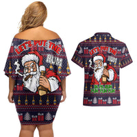 Lets Put The Rum Pum Pum Pum Christmas Couples Matching Off Shoulder Short Dress and Hawaiian Shirt Xmas Holiday Patterns - Wonder Print Shop