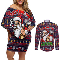 Lets Put The Rum Pum Pum Pum Christmas Couples Matching Off Shoulder Short Dress and Long Sleeve Button Shirt Xmas Holiday Patterns - Wonder Print Shop