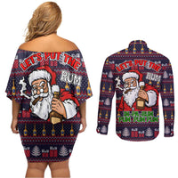 Lets Put The Rum Pum Pum Pum Christmas Couples Matching Off Shoulder Short Dress and Long Sleeve Button Shirt Xmas Holiday Patterns - Wonder Print Shop