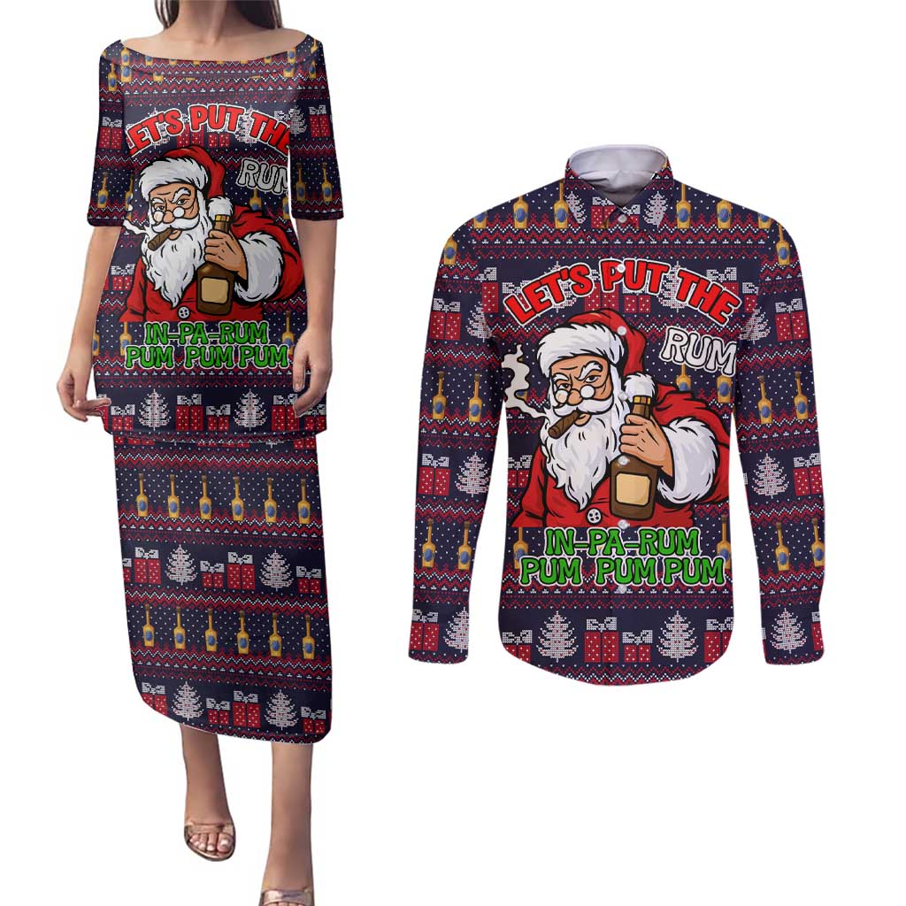 Lets Put The Rum Pum Pum Pum Christmas Couples Matching Puletasi and Long Sleeve Button Shirt Xmas Holiday Patterns - Wonder Print Shop