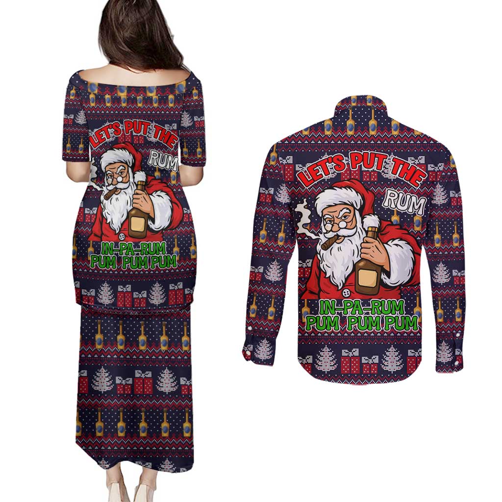 Lets Put The Rum Pum Pum Pum Christmas Couples Matching Puletasi and Long Sleeve Button Shirt Xmas Holiday Patterns - Wonder Print Shop