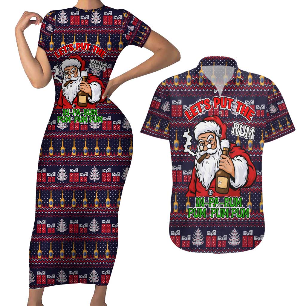 Lets Put The Rum Pum Pum Pum Christmas Couples Matching Short Sleeve Bodycon Dress and Hawaiian Shirt Xmas Holiday Patterns - Wonder Print Shop