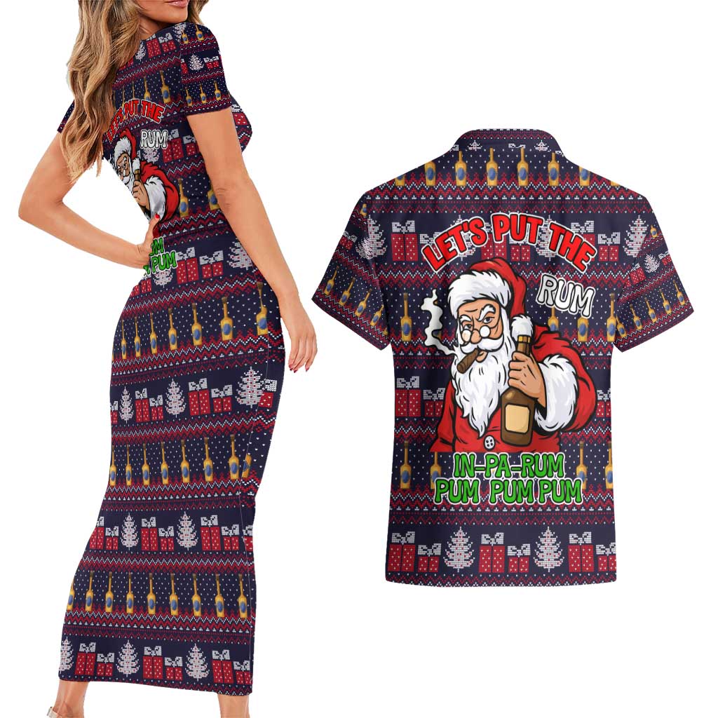 Lets Put The Rum Pum Pum Pum Christmas Couples Matching Short Sleeve Bodycon Dress and Hawaiian Shirt Xmas Holiday Patterns - Wonder Print Shop