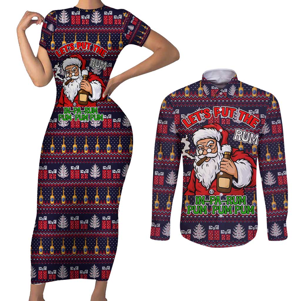 Lets Put The Rum Pum Pum Pum Christmas Couples Matching Short Sleeve Bodycon Dress and Long Sleeve Button Shirt Xmas Holiday Patterns - Wonder Print Shop
