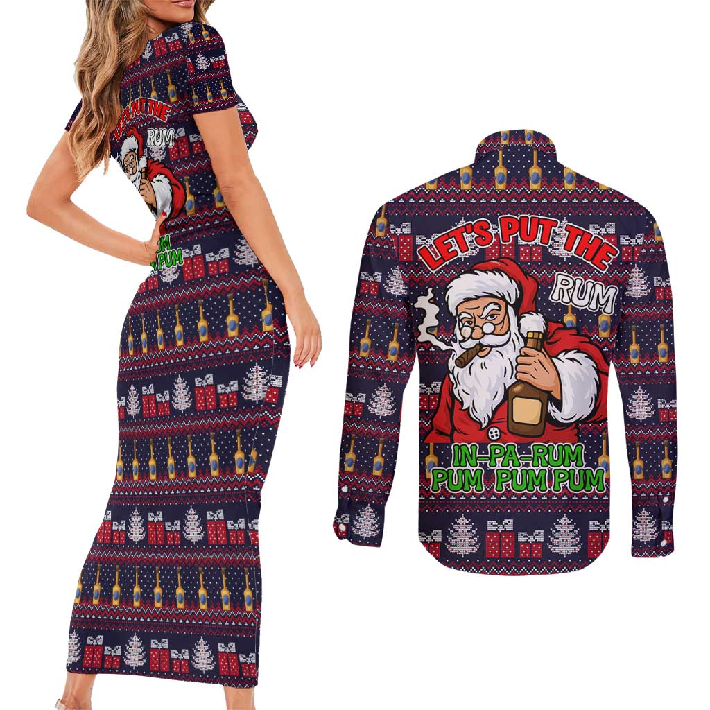 Lets Put The Rum Pum Pum Pum Christmas Couples Matching Short Sleeve Bodycon Dress and Long Sleeve Button Shirt Xmas Holiday Patterns - Wonder Print Shop