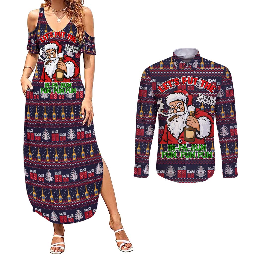 Lets Put The Rum Pum Pum Pum Christmas Couples Matching Summer Maxi Dress and Long Sleeve Button Shirt Xmas Holiday Patterns - Wonder Print Shop