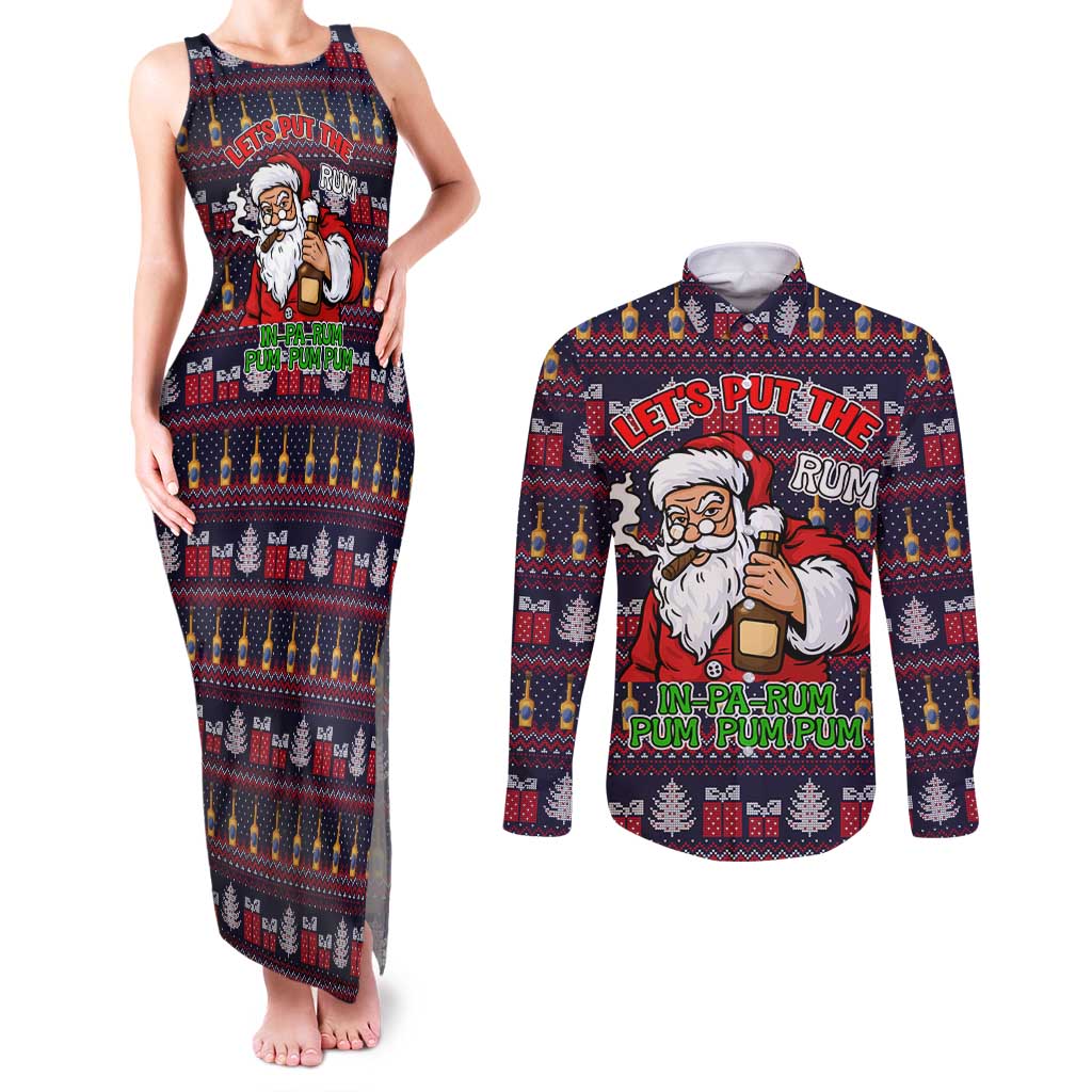 Lets Put The Rum Pum Pum Pum Christmas Couples Matching Tank Maxi Dress and Long Sleeve Button Shirt Xmas Holiday Patterns - Wonder Print Shop