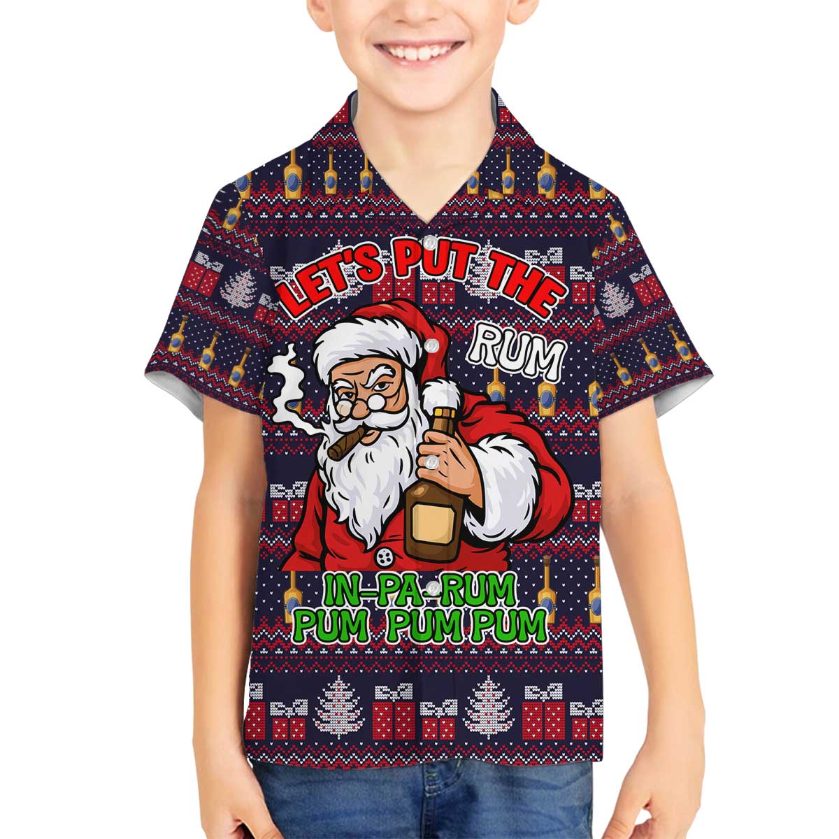 Lets Put The Rum Pum Pum Pum Christmas Family Matching Off The Shoulder Long Sleeve Dress and Hawaiian Shirt Xmas Holiday Patterns - Wonder Print Shop